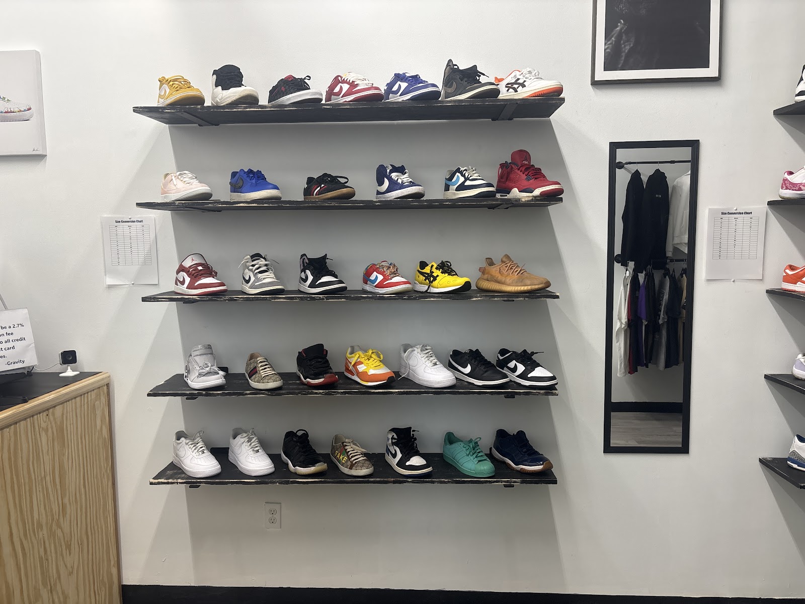 The full sneaker wall inside Gravity Sneakers in Farmington, Missouri
